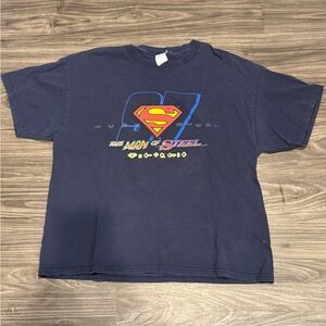 NASCAR KURT BUSH SUPERMAN COMIC MAN OF STEEL VINTAGE RACING T-SHIRT BLUE XL